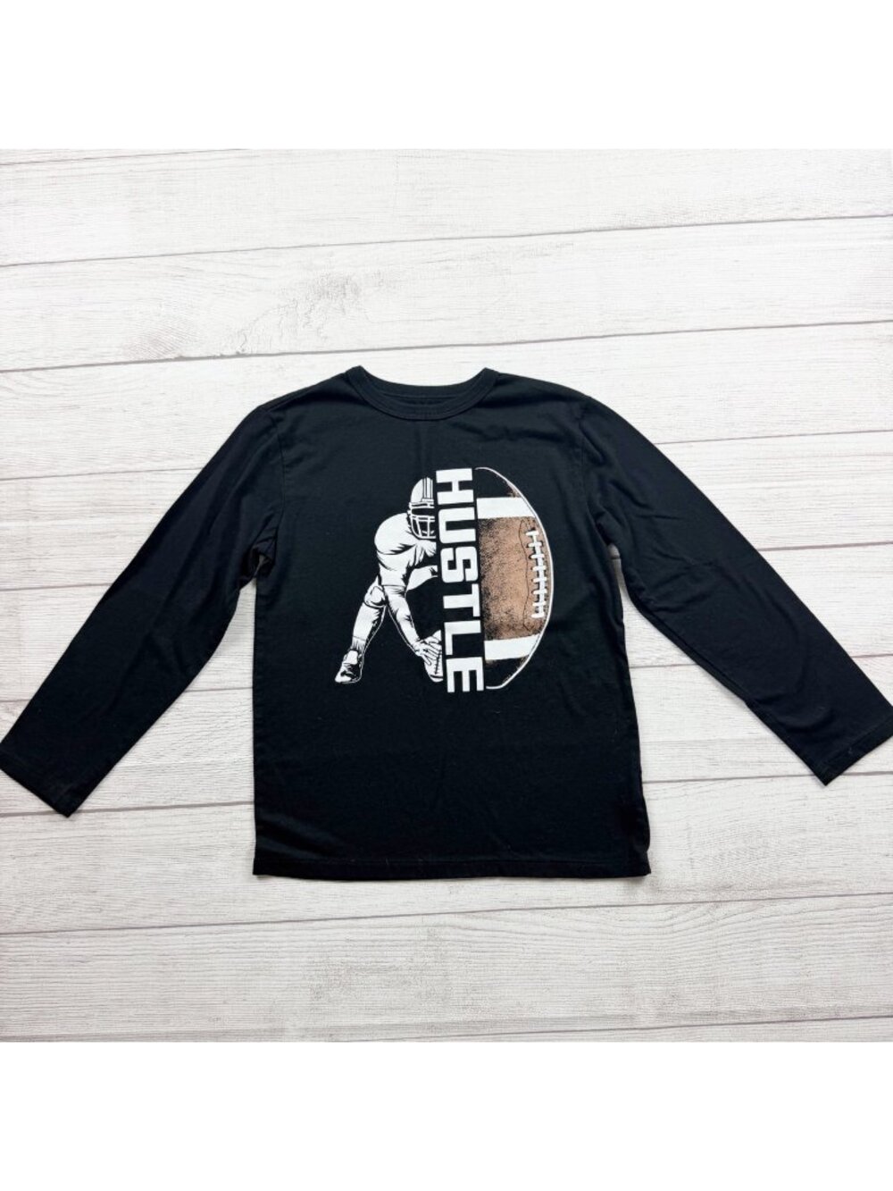 The Children's Place Boys Long Sleeve "Hustle" Graphic Football Tee Black M 7-8